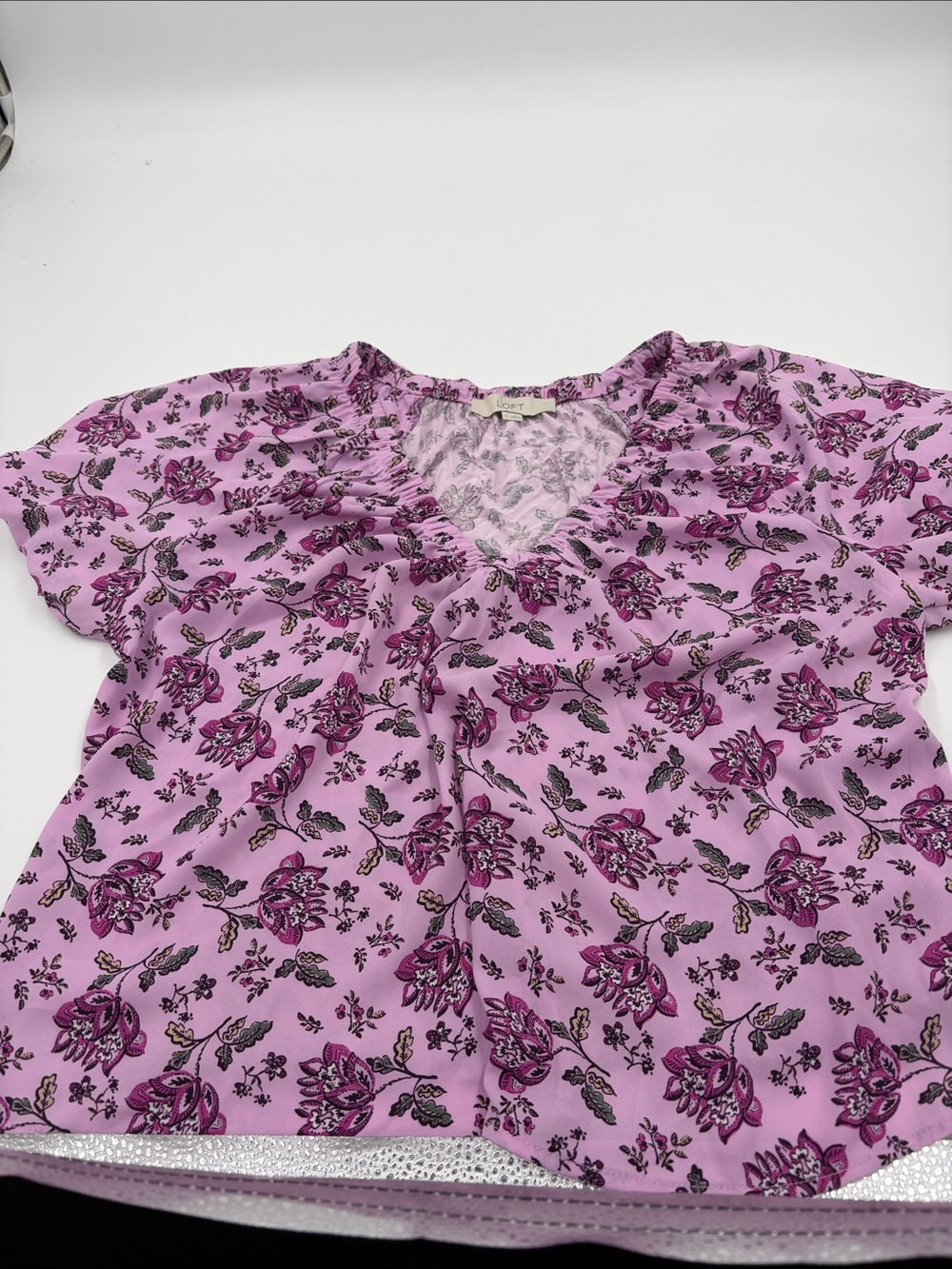 LOFT Lavender Floral V-Neck Blouse